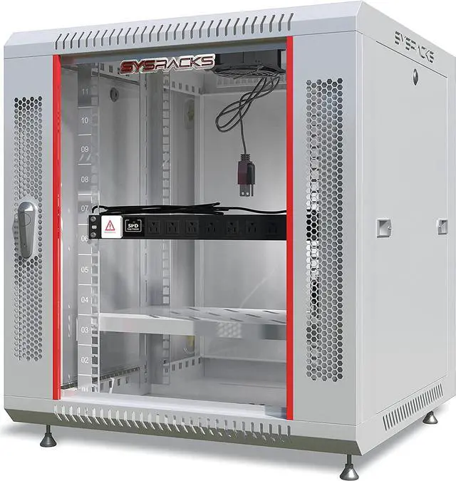 Alt view image 2 of 7 - Network Data Cabinet - Rack Mount - Wall Mount IT Rack - Locking - Server Rack - 24-Inch deep Data Rack - Gray Server Cabinet with POWERBAR/Fan/Shelf/LEVELERS/for Servers - A/V (12U 24"X24"X24")