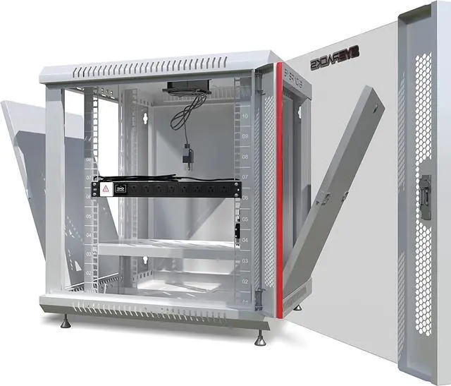 Alt view image 4 of 7 - Network Data Cabinet - Rack Mount - Wall Mount IT Rack - Locking - Server Rack - 24-Inch deep Data Rack - Gray Server Cabinet with POWERBAR/Fan/Shelf/LEVELERS/for Servers - A/V (12U 24"X24"X24")