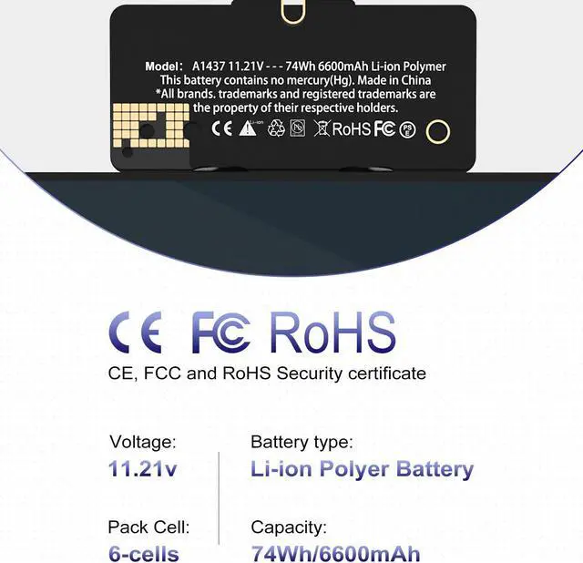 Alt view image 4 of 7 - A1437 Battery for Apple MacBook Pro Retina 13 inch A1425 Late 2012 Early 2013