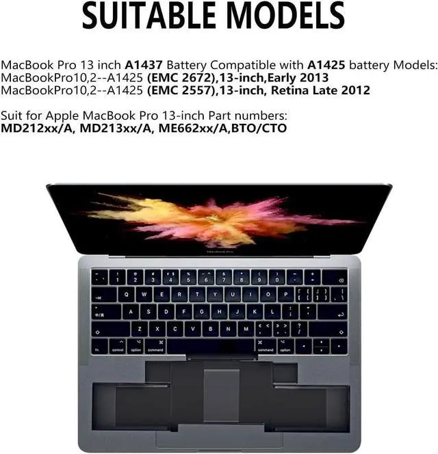Alt view image 2 of 7 - A1437 Battery for Apple MacBook Pro Retina 13 inch A1425 Late 2012 Early 2013