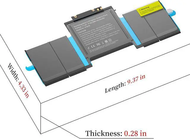 Alt view image 2 of 5 - A1819 Battery for MacBook Pro 13 inch A1706 Late 2016 Mid 2017 MLH12LL MLH12LL/A