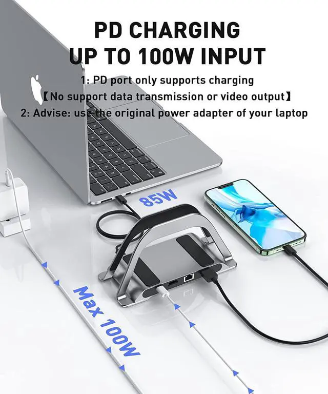 Alt view image 5 of 7 - MacBook Docking Station, USB C Docking Station with Vertical Stand Compatible with MacBook Pro and Air, with 4K HDMI, 3 USB, SD/TF, PD3.0, RJ45 Ethernet, 3.5mm Audio, for HP/Dell/Lenovo laptops