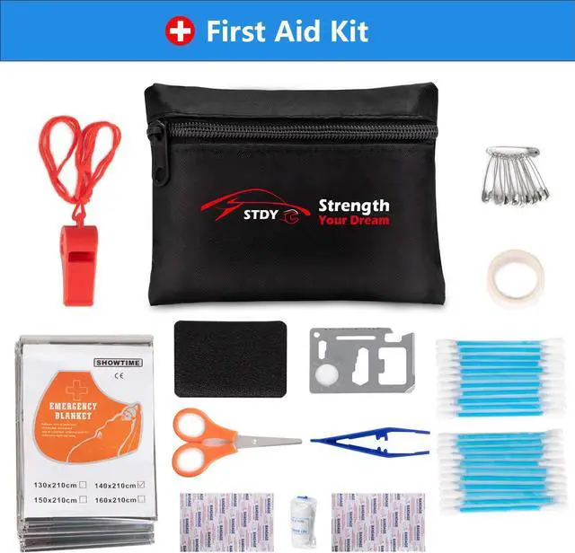Alt view image 4 of 7 - Car Roadside Emergency Kit, Auto Vehicle Truck Safety Emergency Road Side Assistance Kits with Jumper Cables, First Aid Kit, Tow Rope, Reflective Triangle, Tire Pressure Gauge, Wheel Repair, etc