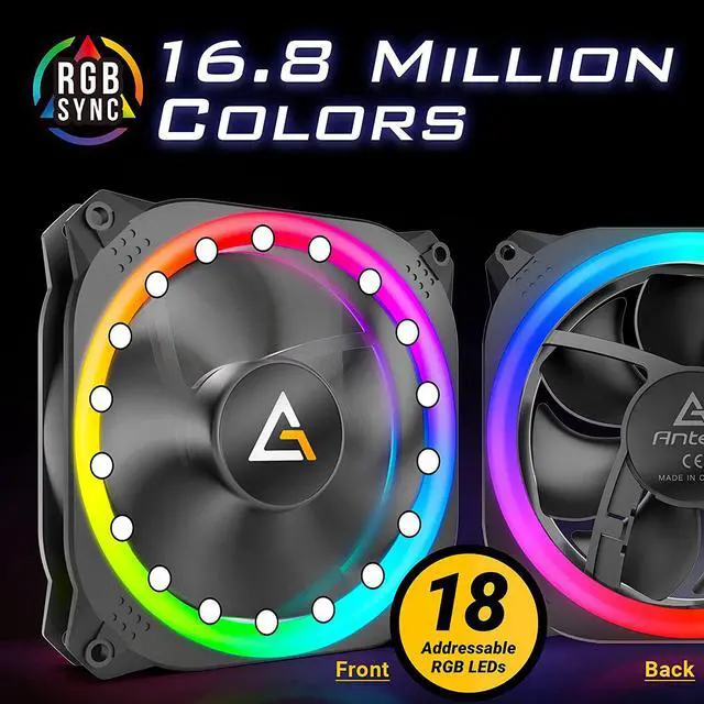 Alt view image 2 of 7 - RGB Fans, PC Fans 120mm RGB Fans, 5V-3PIN Addressable RGB Fans, Motherboard SYNC with 5V-3PIN, 120mm Fan 5 Packs with controller, Prizm Series RGB Fans