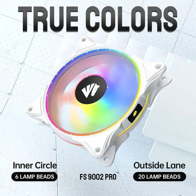 Alt view image 6 of 7 - FS9002 Pro 120mm PWM PC Case Fan, Adjustable Speed of 800-1800rpm, Double LED Lingting Loops, 5V 3-pin ARGB Header Motherboard Aura SYNC with Hub and Remote - White 5pack