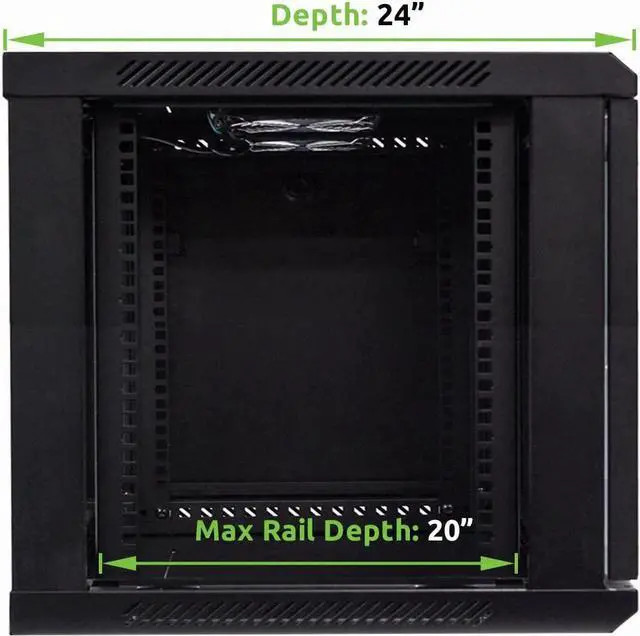 Alt view image 2 of 4 - 9U Deluxe IT Wallmount Cabinet Enclosure 19-Inch Server Network Rack with Locking Glass Door 24-Inches Deep Black with Shelves
