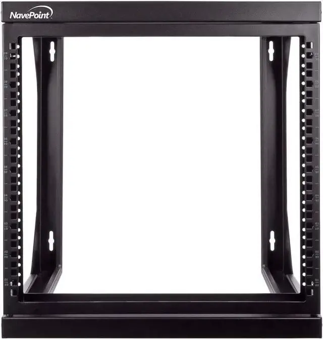 Alt view image 2 of 6 - 9U Open-Frame Server Rack for 19" IT Network Equipment & A/V Devices Free Standing or Wall Mount with 180 Degrees Gate Swing, Black