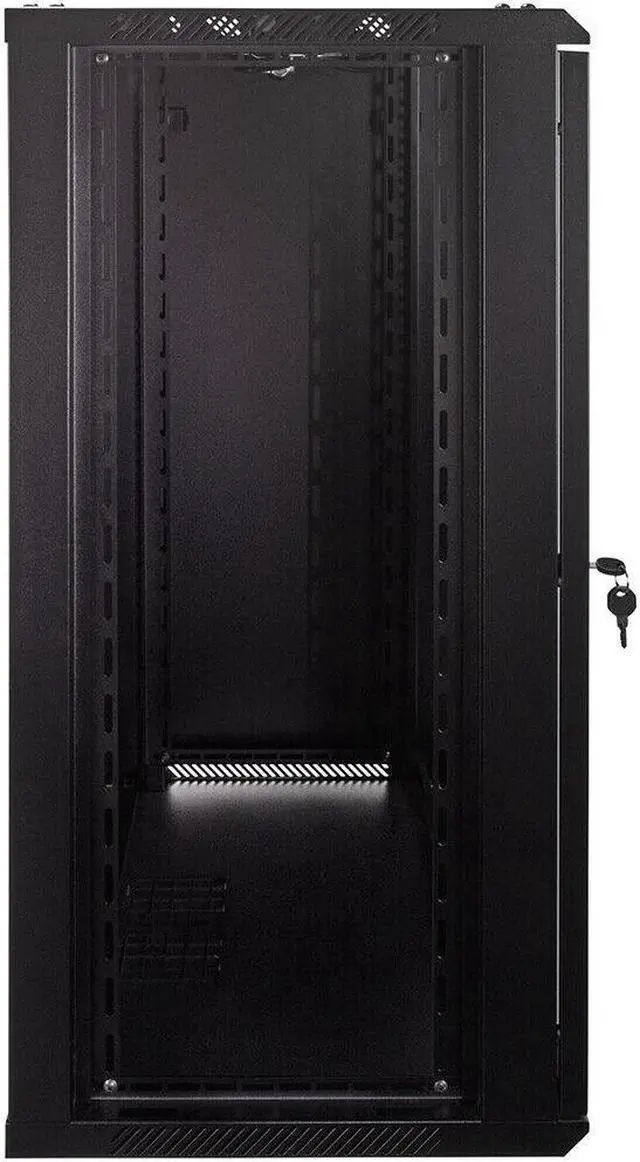Alt view image 3 of 6 - 18U Wall Mount Network Server Data Cabinet Enclosure Rack Glass Door Lock w/ Fan