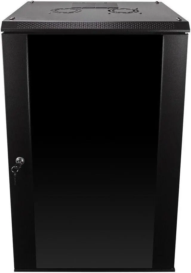 Alt view image 5 of 6 - 18U Wall Mount Network Server Data Cabinet Enclosure Rack Glass Door Lock w/ Fan