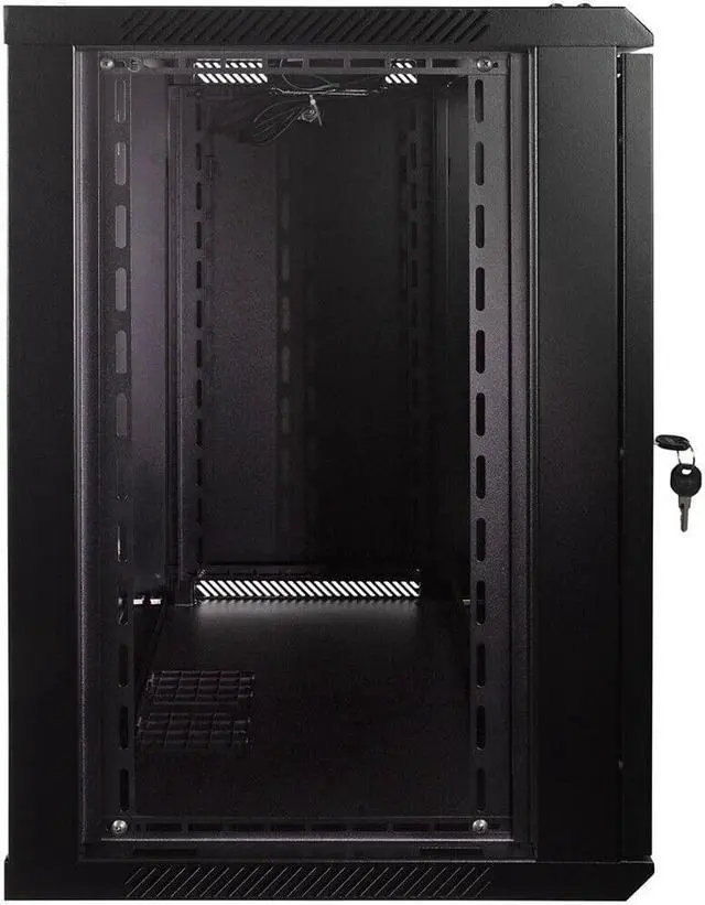 Alt view image 3 of 6 - 12U Wall Mount Network Server Data Cabinet Enclosure Rack Glass Door Lock w/ Fan