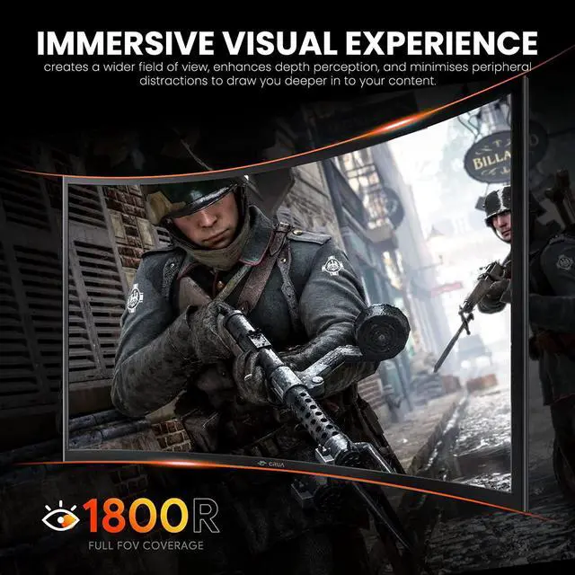 Alt view image 6 of 7 - CRUA 27" 144hz/165HZ Curved Gaming Monitor, Full HD 1080P 1800R Frameless Computer Monitor, 1ms GTG with FreeSync, Low Motion Blur, Eye Care, VESA, DisplayPort, HDMI, Black