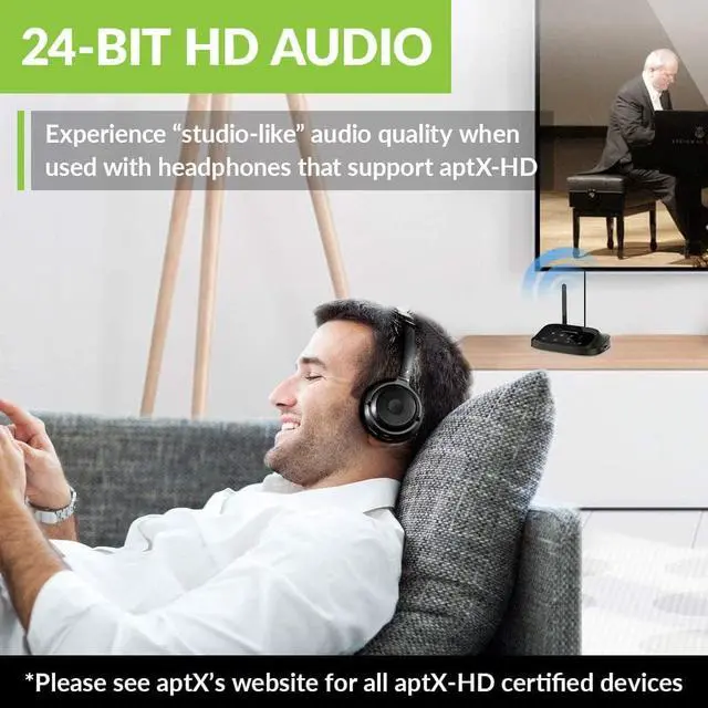Alt view image 6 of 7 - Avantree Oasis Plus Bluetooth Transmitter & Receiver for TV, Easy to Install, Soundbar PassThrough, aptX Low Latency & HD Audio Adapter for 2 Headphones