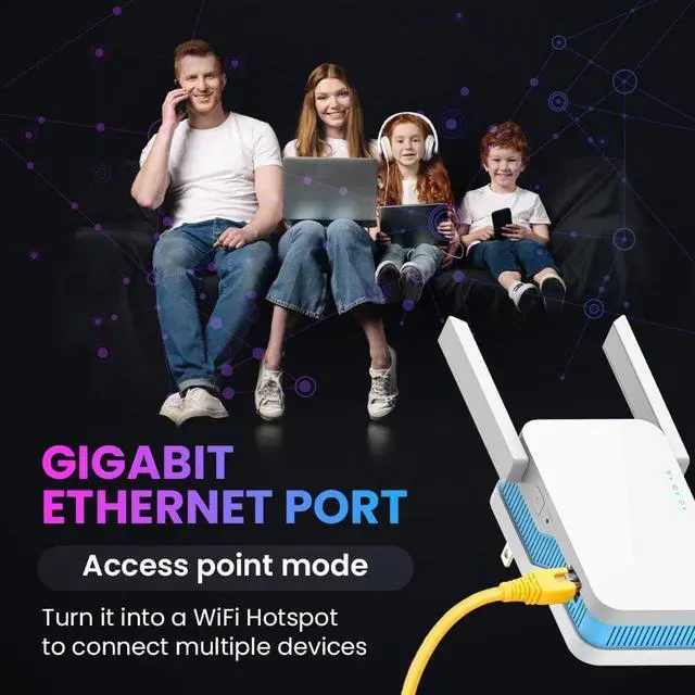 Alt view image 4 of 6 - All-New2023 WiFi Extender 1.2Gb/s Signal Booster  Dual Band (5GHz / 2.4GHz) New Generation up to 4X Faster, Longest Range Than Ever Super Antennas, Signal Amplifier w/ Ethernet Port, Alexa Compatible