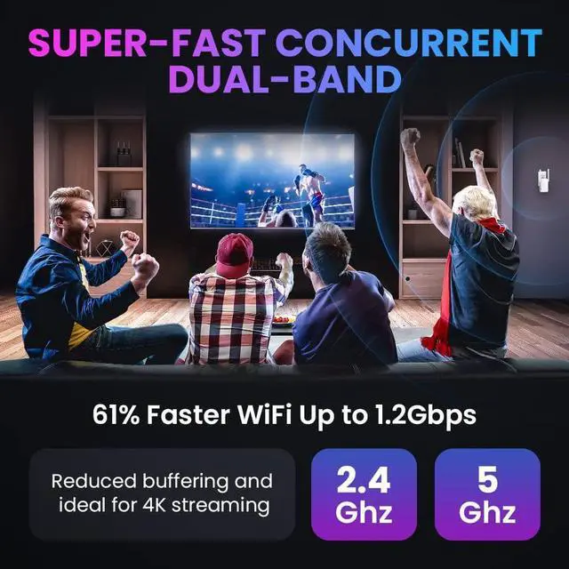 Alt view image 2 of 6 - All-New2023 WiFi Extender 1.2Gb/s Signal Booster  Dual Band (5GHz / 2.4GHz) New Generation up to 4X Faster, Longest Range Than Ever Super Antennas, Signal Amplifier w/ Ethernet Port, Alexa Compatible
