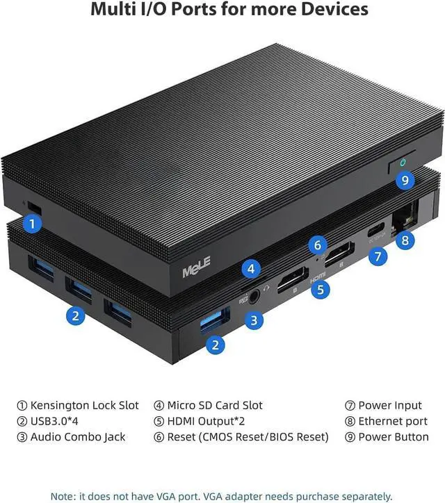 Alt view image 3 of 7 - MeLE Quieter2Q Fanless Mini PC Computer Windows 11 Pro J4125 4GB 64GB Dual HDMI 4K Display Portable Desktop for Business Astrophotography Media Office Support M.2 NVMe SATA 2280 SSD Win10 Linux
