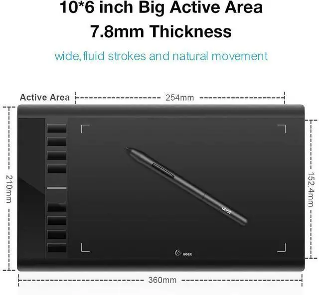 Alt view image 3 of 7 - Graphics Drawing Tablets, UGEE M708 10 x 6 inch Large Active Area Drawing Tablet with 8 Hot Keys 8192 Levels Pen Graphic Tablets for Computer Digital Art Creation Sketch for Windows Mac os and Linux
