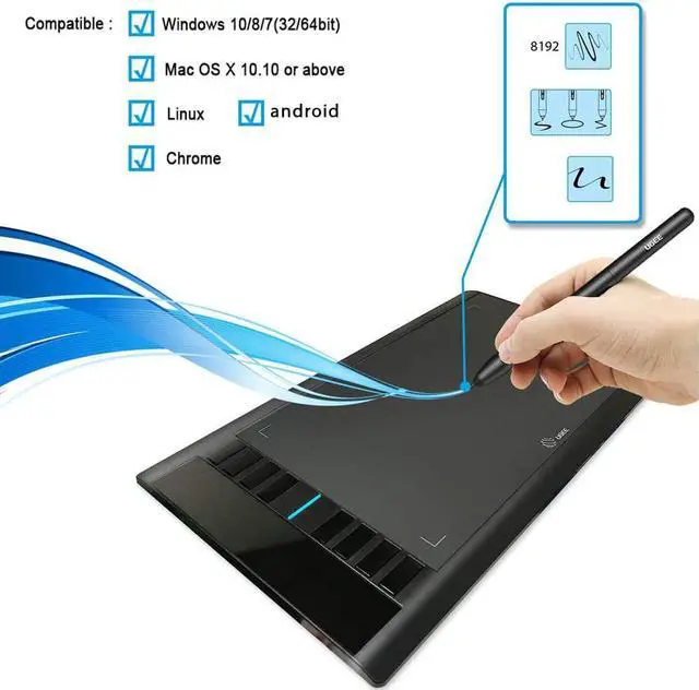 Alt view image 5 of 7 - Graphics Drawing Tablets, UGEE M708 10 x 6 inch Large Active Area Drawing Tablet with 8 Hot Keys 8192 Levels Pen Graphic Tablets for Computer Digital Art Creation Sketch for Windows Mac os and Linux