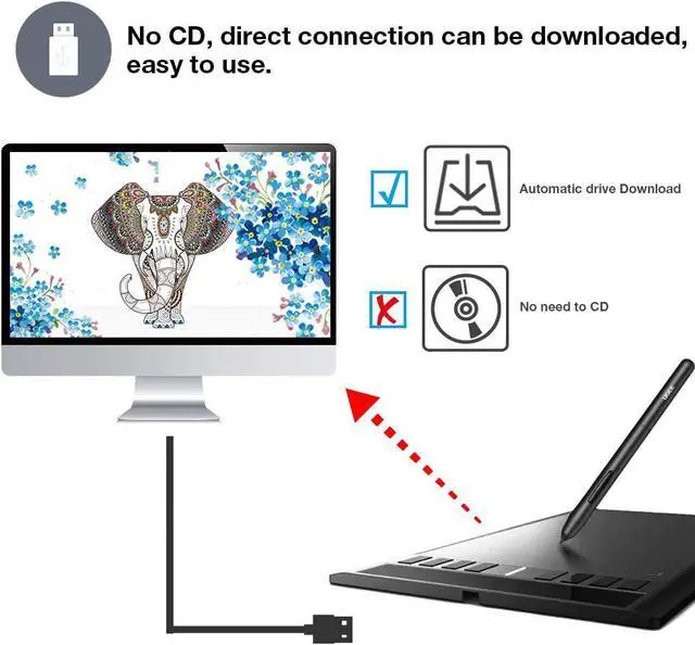 Alt view image 2 of 7 - Graphics Drawing Tablets, UGEE M708 10 x 6 inch Large Active Area Drawing Tablet with 8 Hot Keys 8192 Levels Pen Graphic Tablets for Computer Digital Art Creation Sketch for Windows Mac os and Linux