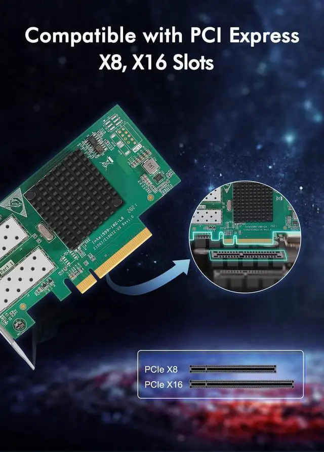 Alt view image 3 of 6 - 10Gb Dual LAN SFP PCI-e Network Card, Intel 82599(X520) Controller, NICGIGA 10Gbps Ethernet Adapter, 2*10Gbe SFP Port, 10G NIC Card, Support Windows/Windows Server/Linux/VMware