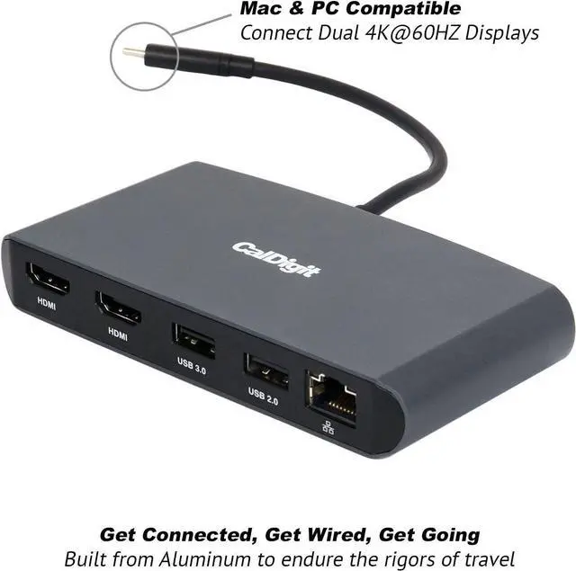 Alt view image 7 of 7 - CalDigit Thunderbolt 3 Mini Dock - Bus Powered, Non Charging, 40Gbs, Dual 4K Display, USB 3.0 & 2.0 and Gigabit Ethernet LAN for Mac and PC, Thunderbolt 4 Compatible (Dual HDMI 2.0, Black)