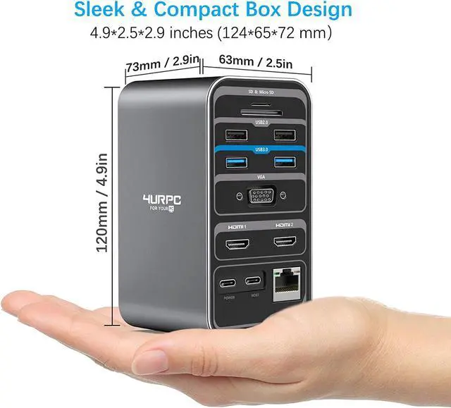Alt view image 7 of 7 - USB C Docking Station Dual Monitor for Dell, HP, Lenovo, Surface, 4URPC 15 in 1 Laptop Docking Station, USB C Dock with Dual HDMI, 65W Power Supply, VGA, 7 USB, SD/TF, Gigabit Ethernet, Audio