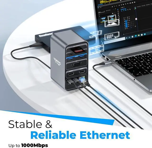 Alt view image 4 of 7 - USB C Docking Station Dual Monitor for Dell, HP, Lenovo, Surface, 4URPC 15 in 1 Laptop Docking Station, USB C Dock with Dual HDMI, 65W Power Supply, VGA, 7 USB, SD/TF, Gigabit Ethernet, Audio