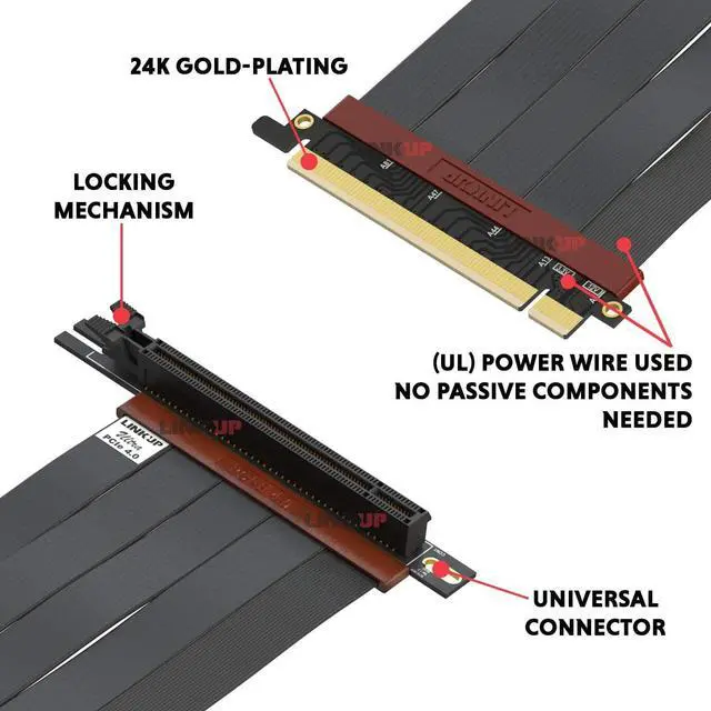 Alt view image 2 of 6 - Ultra PCIe 4.0 X16 Riser Cable [RTX4090 RX6950XT x570 B550 Z690 Tested] Shielded High-Speed Vertical Mount Gaming PCI Express Gen4Universal 90 Degree Socket {20cm} 3.0 Gen3 Compatible