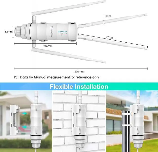 Alt view image 3 of 7 - WAVLINK Outdoor WiFi Extender AC1200 Dual Band 2.4/5.8GHz Long Range WiFi Extender,Weatherproof Outdoor WiFi Range Extender for Backyard with PoE Powered,Support Access Point/Repeater Mode