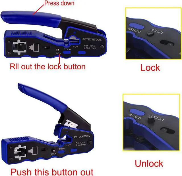 Alt view image 3 of 6 - RJ45 Crimp Tool Pass Through Crimper Cutter for Cat6a Cat6 Cat5 Cat5e 8P8C Modular Connector Ethernet All-in-one Wire Tool