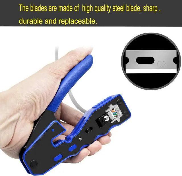 Alt view image 5 of 6 - RJ45 Crimp Tool Pass Through Crimper Cutter for Cat6a Cat6 Cat5 Cat5e 8P8C Modular Connector Ethernet All-in-one Wire Tool