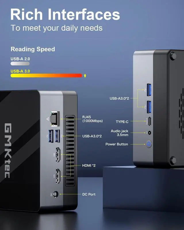 Alt view image 5 of 7 - GMKtec Mini PC Windows 11 Pro, Mini Computer Intel i5-8279U 16GB RAM, 512GB SSD, 4 core 8 Threads 2.4 GHz up to 4.1 GHz, Tiny Desktop Computer, Support 4K UHD, Dual Wi-Fi, BT, Ethernet, HDMI, HTPC