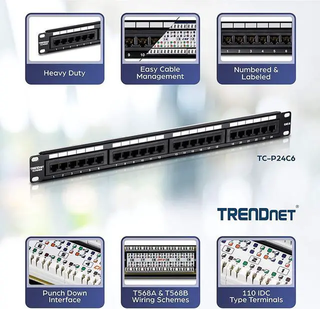 Alt view image 2 of 7 - TRENDnet 24-Port Cat6 Unshielded Patch Panel, Wallmount or Rackmount, Compatible with Cat3,4,5,5e,6 Cabling, For Ethernet, Fast Ethernet, Gigabit Applications, Black, TC-P24C6