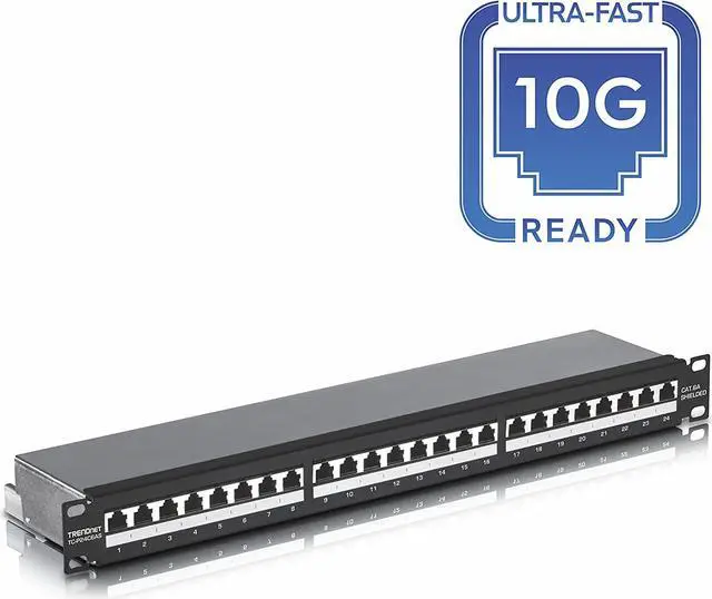Alt view image 3 of 7 - TRENDnet 24-Port Cat6A Shielded Patch Panel, 1U 19" Metal Housing, 10G Ready, Cat5e,Cat6,Cat6A Compatible, Cable Management, Color-Coded Labeling for T568A and T568B Wiring, Black, TC-P24C6AS