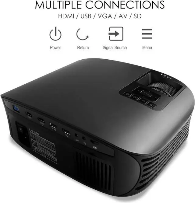 Alt view image 7 of 7 - Projector, GooDee 2023 Dolby Native 1080P Video Projector, 9500L Outdoor Movie Projector, 230" Supported Home Projector, Compatible with Fire TV Stick, PS4, HDMI, VGA, AV and USB, Black (YG600)