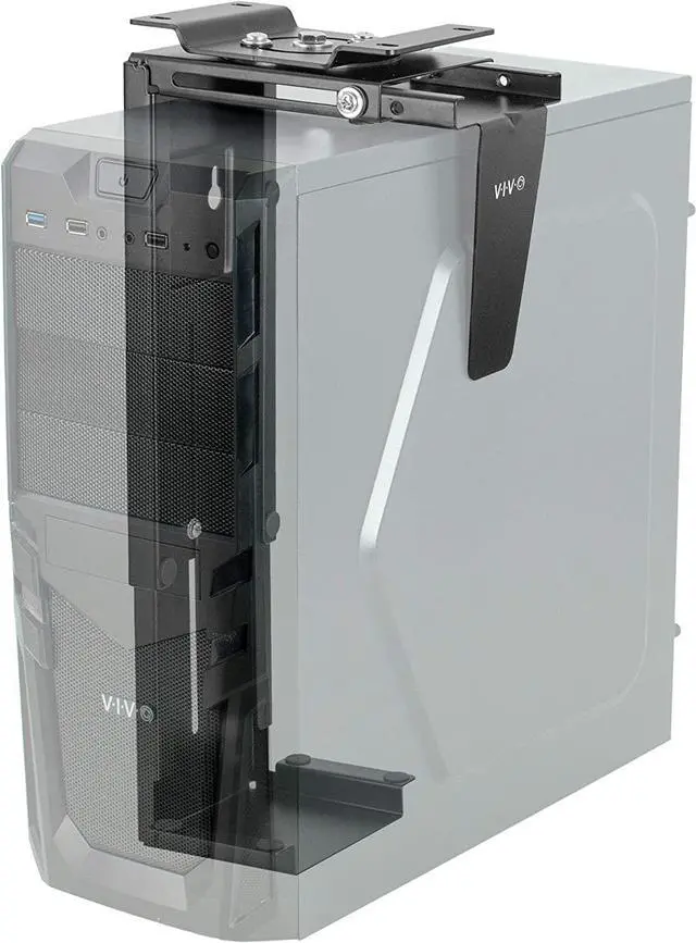 Main image of Adjustable Under Desk and Wall PC Mount, Computer Case CPU Holder with Swivel Action and Secure Locking, Black, MOUNT-PC01