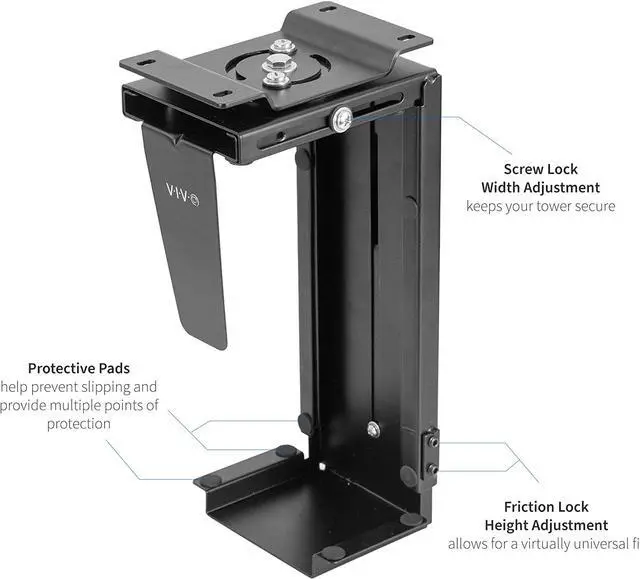 Alt view image 2 of 7 - Adjustable Under Desk and Wall PC Mount, Computer Case CPU Holder with Swivel Action and Secure Locking, Black, MOUNT-PC01