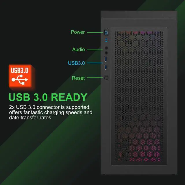 Alt view image 6 of 7 - GameMax Trooper ARGB ATX Computer case Mid-Tower PC Gaming case with 3 ARGB Fans