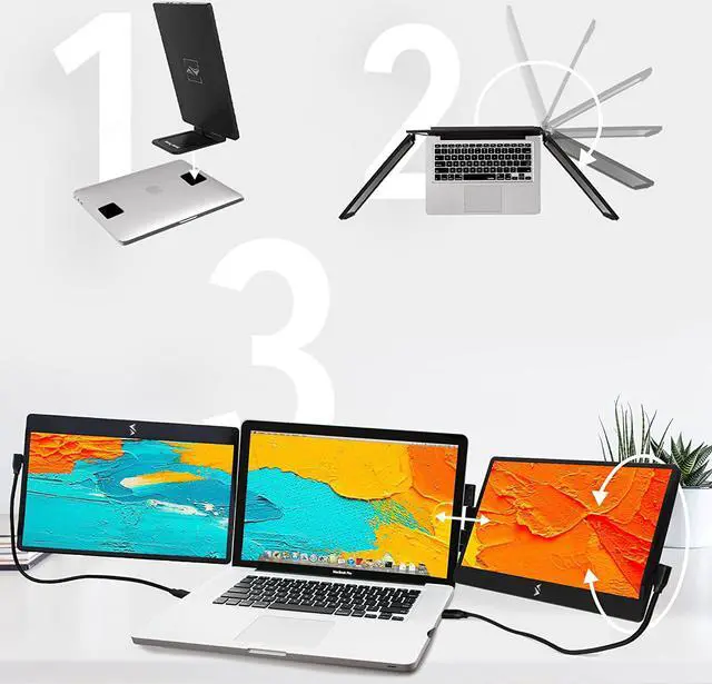 Alt view image 2 of 7 - SideTrak Swivel Triple Portable Monitor for Laptop | Attachable 12.5 FHD IPS Rotating Dual Laptop Three Screen | Compatible with Mac, PC, & Chrome | Powered by USB or Mini HDMI