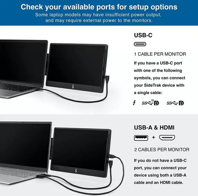 Alt view image 5 of 7 - SideTrak Swivel Triple Portable Monitor for Laptop | Attachable 12.5 FHD IPS Rotating Dual Laptop Three Screen | Compatible with Mac, PC, & Chrome | Powered by USB or Mini HDMI