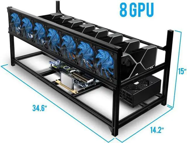 Alt view image 3 of 7 - Miner Rig Case W/6 or 8 GPU Mining Stackable Frame Expert Crypto Mining Rack for Ethereum Classic, Flux, Ergo, Neoxa, RavencoinAir Convection to Improve GPU Cryptocurrency, Test Bench PC Case