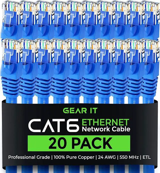 Main image of Cat 6 Ethernet Cable 10 ft (20-Pack) - Cat6 Patch Cable, Cat 6 Patch Cable, Cat6 Cable, Cat 6 Cable, Cat6 Ethernet Cable, Network Cable, Internet Cable - Blue 10 Feet