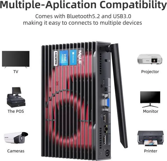Alt view image 6 of 7 - MeLE Mini PC Fanless PCG35HD N5105 Windows 11 Pro Micro Computer 8GB 128GB Small Desktop Server Three Monitor 4K WiFi6 Gigabit Ethernet BT5.2 PXE Unlock BIOS Auto Power on Industrial IoT Business