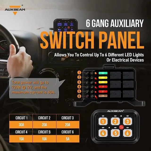 Alt view image 2 of 7 - 6 Gang Switch Panel Automatic Dimmable, Universal Electronic Relay System Circuit Control Box On-Off LED Car Switch Panel Button Switch Touch Switch Box for Truck ATV UTV Boat Caravan-Blue
