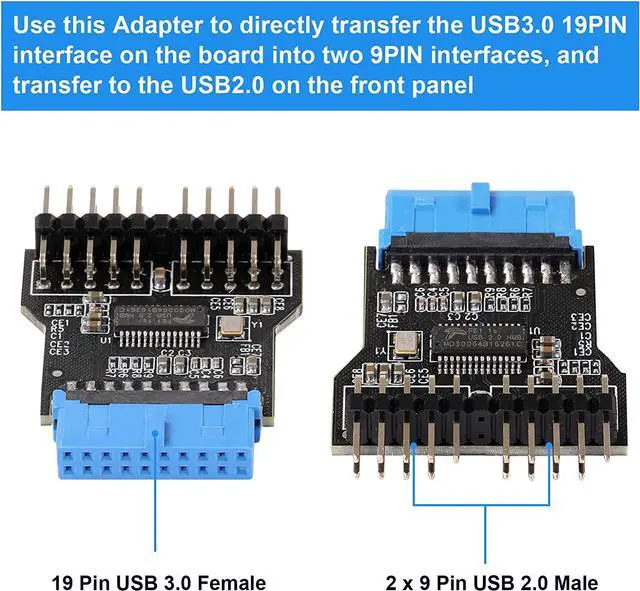 Alt view image 4 of 7 - USB 3.0 9PIN to USB2.0 9PIN Front Panel Socket Adapter Card,USB 3.0 Motherboard 19PIN to Dual 9-PIN Interface Expansion Card