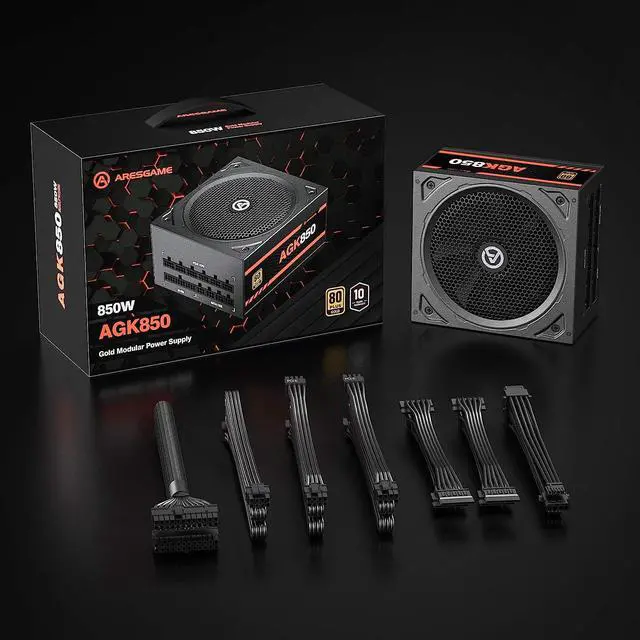 Alt view image 6 of 6 - Power Supply 850W Fully Modular 80Plus Gold Certified PSU (ARESGAME, AGK850)