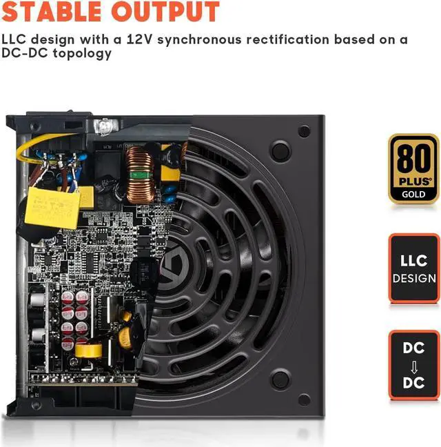 Alt view image 3 of 7 - ARESGAME AGT Series 1000W Power Supply, 80+ Gold Certified, Fully Modular, FDB Fan, Compact 140mm Size,, ATX Gaming Power Supply