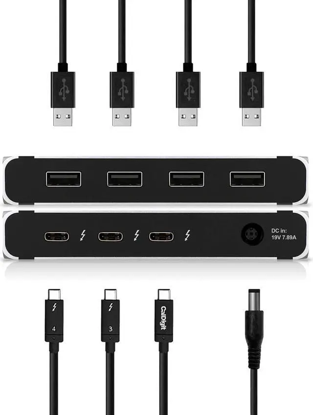 Main image of CalDigit Thunderbolt 4 Element Hub - Universal Multi-Port Hub, 4X Thunderbolt 4/USB4 Ports, 4X USB 3.2 Gen2 10Gb/s Ports, Single display up to 8K or Dual 4K 60Hz Displays, 60W Charging with 0.8m Cable