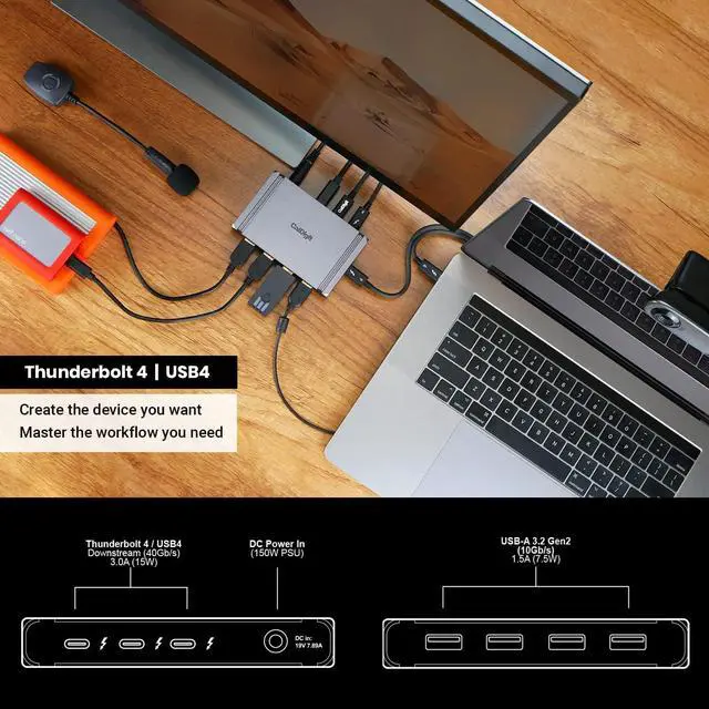 Alt view image 3 of 7 - CalDigit Thunderbolt 4 Element Hub - Universal Multi-Port Hub, 4X Thunderbolt 4/USB4 Ports, 4X USB 3.2 Gen2 10Gb/s Ports, Single display up to 8K or Dual 4K 60Hz Displays, 60W Charging with 0.8m Cable