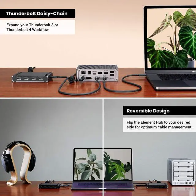 Alt view image 4 of 7 - CalDigit Thunderbolt 4 Element Hub - Universal Multi-Port Hub, 4X Thunderbolt 4/USB4 Ports, 4X USB 3.2 Gen2 10Gb/s Ports, Single display up to 8K or Dual 4K 60Hz Displays, 60W Charging with 0.8m Cable