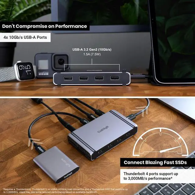 Alt view image 5 of 7 - CalDigit Thunderbolt 4 Element Hub - Universal Multi-Port Hub, 4X Thunderbolt 4/USB4 Ports, 4X USB 3.2 Gen2 10Gb/s Ports, Single display up to 8K or Dual 4K 60Hz Displays, 60W Charging with 0.8m Cable